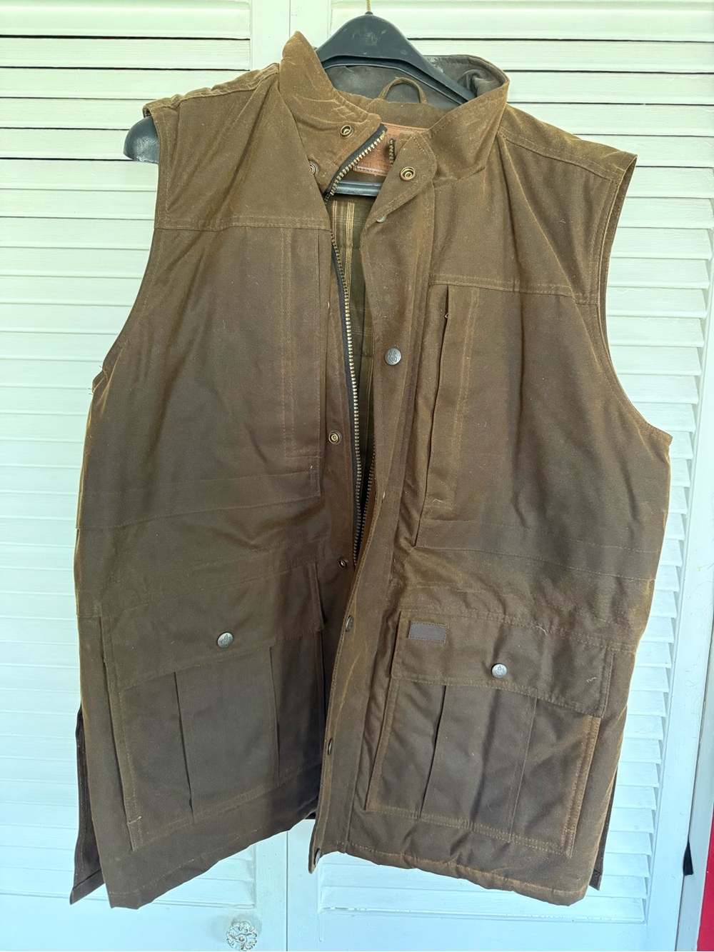 Outback Men's Brown Canvas Oil Skin Utility Vest with Multiple Pockets